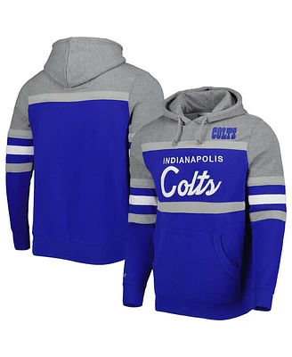 Men's Mitchell & Ness Royal, Heathered Gray Indianapolis Colts Head Coach Pullover Hoodie