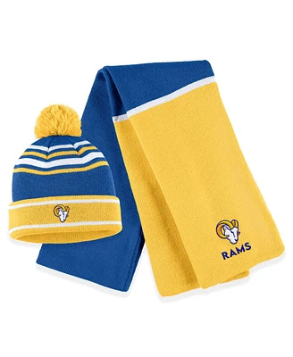 Women's Wear by Erin Andrews Royal Los Angeles Rams Colorblock Cuffed Knit Hat with Pom and Scarf Set