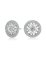 Gv Sterling Silver White Gold Plated Clear Marquise with Round Cubic Zirconia Halo Wreath Earrings
