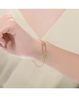 Sterling Silver 14K Gold Plated Clear Cubic Zirconia Pin Adjustable Bracelet