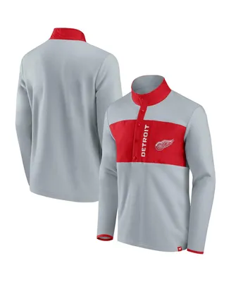 Men's Fanatics Gray, Red Detroit Red Wings Omni Polar Fleece Quarter-Snap Jacket