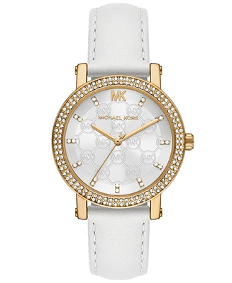 Michael Kors Women's Corey Three-Hand White Leather Watch 38mm