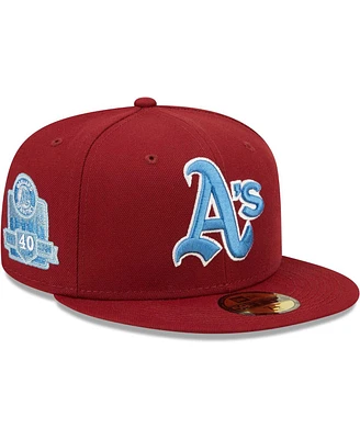 Men's New Era Cardinal Oakland Athletics 40th Anniversary Air Force Blue Undervisor 59FIFTY Fitted Hat