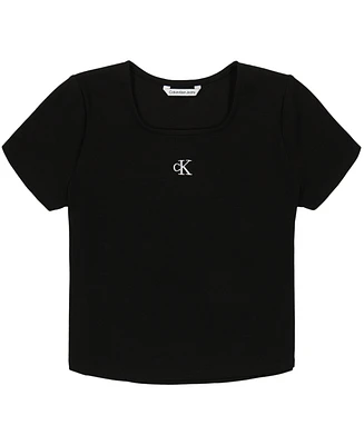 Calvin Klein Big Girls Short Sleeves Square Neck Ribbed T-shirt