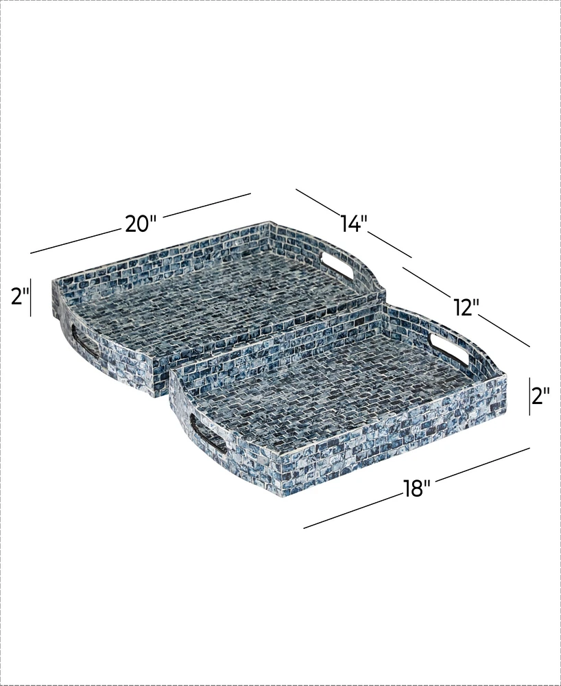 Rosemary Lane Mother of Pearl Tray with Slot Handles, Set of 2, 20", 18" W