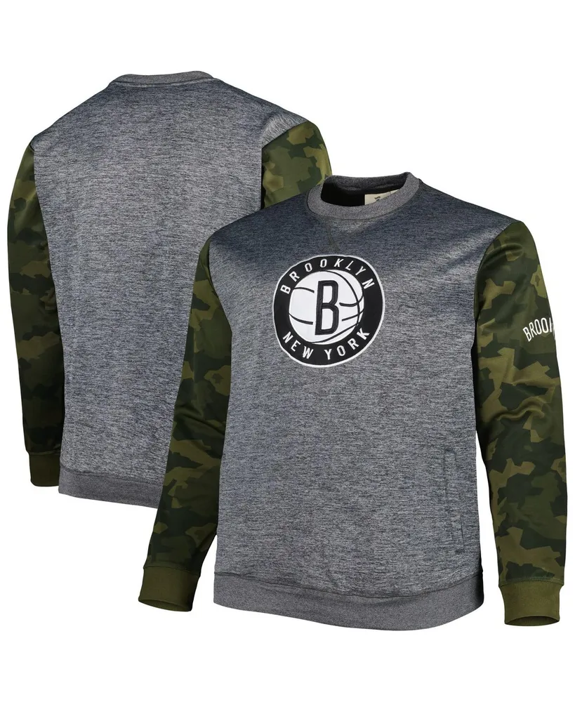 Men's Fanatics Heather Charcoal Brooklyn Nets Big and Tall Camo Stitched Sweatshirt