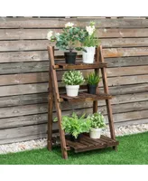 3 Tier Outdoor Wood Design Flower Pot Shelf Stand Folding Display Rack Garden