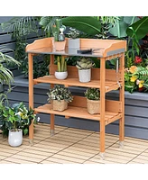 Garden Wooden Potting Bench Work Station Table Tool Storage Shelf W/Hook