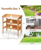 Garden Wooden Potting Bench Work Station Table Tool Storage Shelf W/Hook