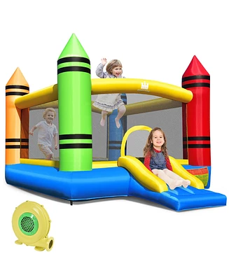 Inflatable Bounce House Kids Jumping Castle w/ Slide Ocean Balls & 480W Blower