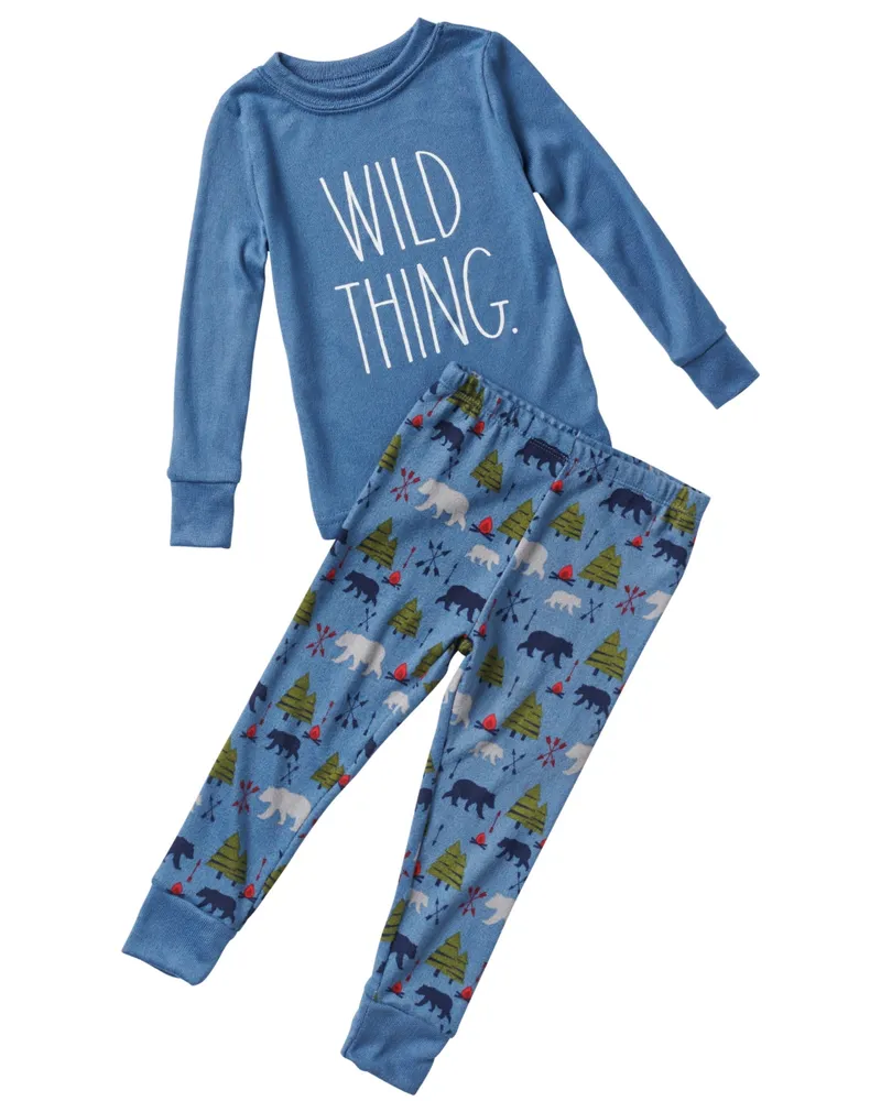 Rae Dunn Little Boys Wild Thing Hacci Long Sleeve Top and Printed Jogger 2 Piece Pajama Set