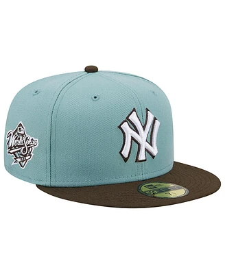 Men's New Era Light Blue and Brown New York Yankees 1999 World Series Beach Kiss 59FIFTY Fitted Hat