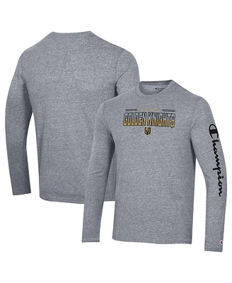 Men's Champion Heather Gray Vegas Golden Knights Tri-Blend Long Sleeve T-shirt