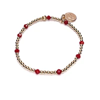 Bowood Lane Non-Tarnishing Gold filled, 3mm Gold Ball and Ruby Glass Bead Stretch Bracelet