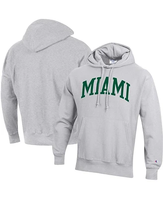 Men's Champion Heathered Gray Miami Hurricanes Big and Tall Reverse Weave Fleece Pullover Hoodie Sweatshirt