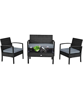 4PCS Patio Rattan Furniture Set Garden Deck