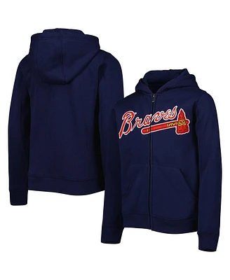 Big Boys and Girls Navy Atlanta Braves Wordmark Full-Zip Fleece Hoodie