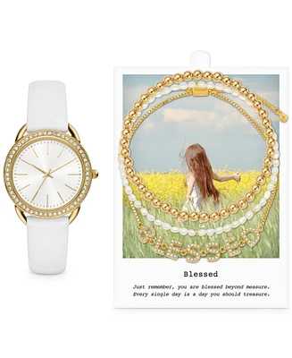 Jessica Carlyle Women's White Strap Watch 35mm Gift Set