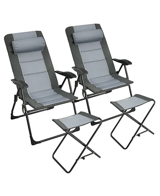 4PCS Patio Folding Dining Chair Ottoman Set Recliner Adjustable