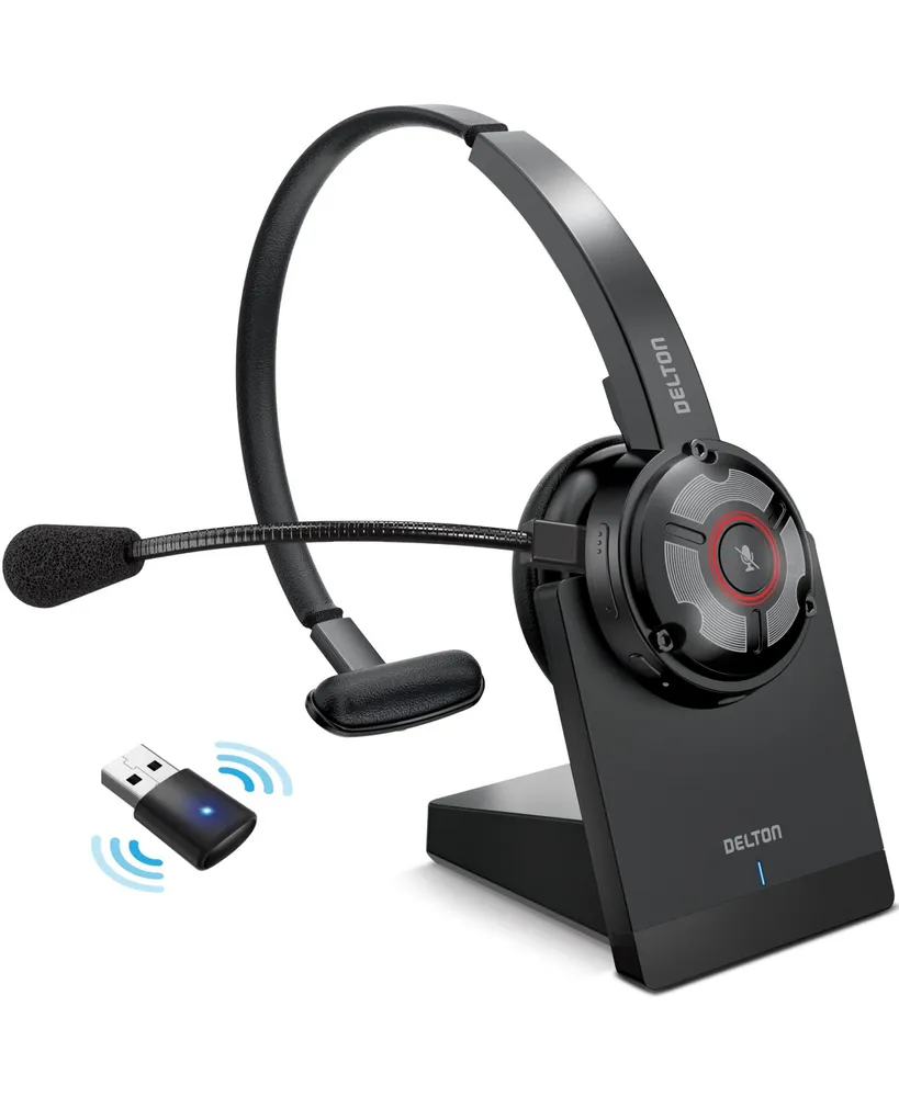 Delton Noise Canceling Bluetooth Computer Headset with Charging Dock, Auto Pair Usb Dongle for Pc/Laptop, Compatible with Ms Teams, Zoom, Google Meet,