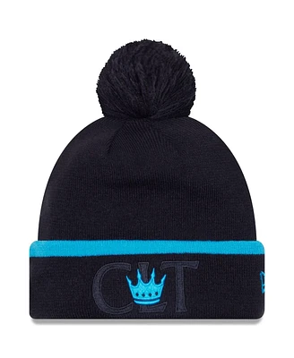Men's New Era Black Charlotte Fc Wordmark Kick Off Cuffed Knit Hat with Pom
