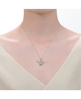 Sterling Silver 14k Yellow Gold Plated with Blue Cubic Zirconia Pave Wasp Pendant Necklace