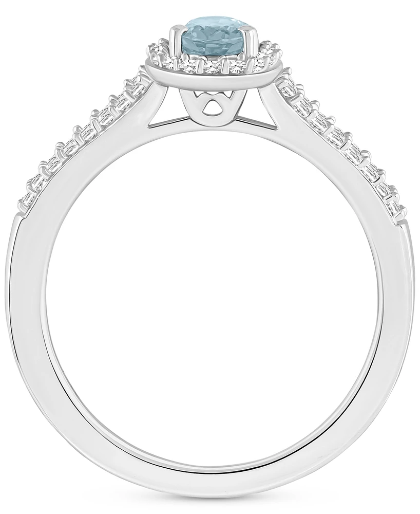 Aquamarine (2/5 ct. t.w.) & Diamond (1/4 Oval Halo Ring Sterling Silver (Also Opal)