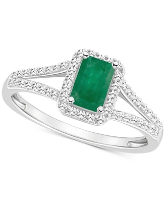 Emerald (1/2 ct. t.w.) & Diamond (1/4 Split Shank Ring Sterling Silver (Also Ruby Sapphire)