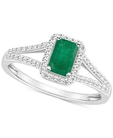 Emerald (1/2 ct. t.w.) & Diamond (1/4 Split Shank Ring Sterling Silver (Also Ruby Sapphire)