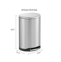10.6 Gal./40 Liter Stainless Steel Semi-round Step-on Trash Can for Kitchen