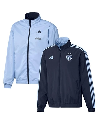 Men's adidas Navy, Light Blue Sporting Kansas City 2023 On-Field Anthem Full-Zip Reversible Team Jacket