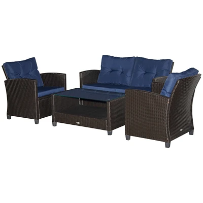 Outsunny 4 Pc Outdoor Patio Furniture Sofa Set with Table,