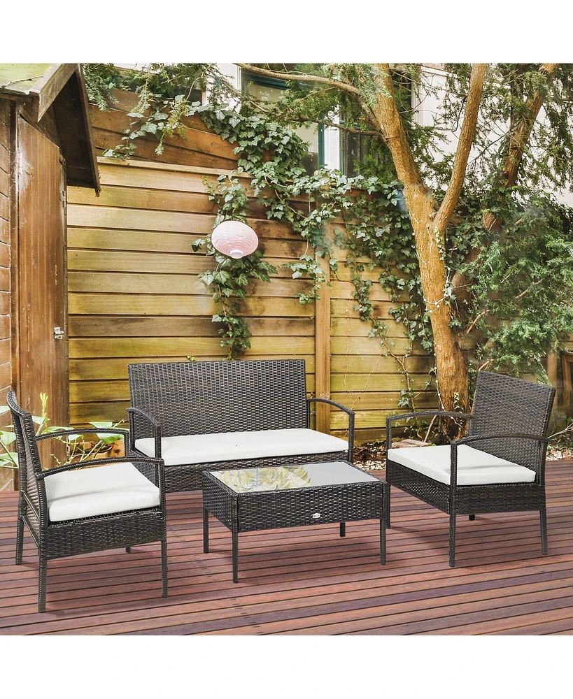 Outsunny Patio Furniture Set, 4pc w/ Loveseat, Chairs, Table