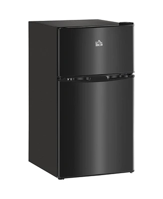 Homcom Double Door Mini Fridge with Freezer, 3.2 Cu.Ft Compact Refrigerator with Adjustable Shelf, Adjustable Thermostat and Reversible Door for Bedro