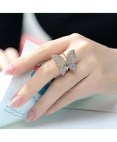 Radiant 14k Gold Plated Large Garden Butterfly Ring with Cubic Zirconia