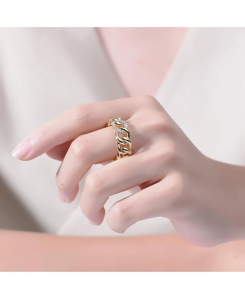 Ra 14K Gold Plated Round Cubic Zirconia Linked Chain Band Ring