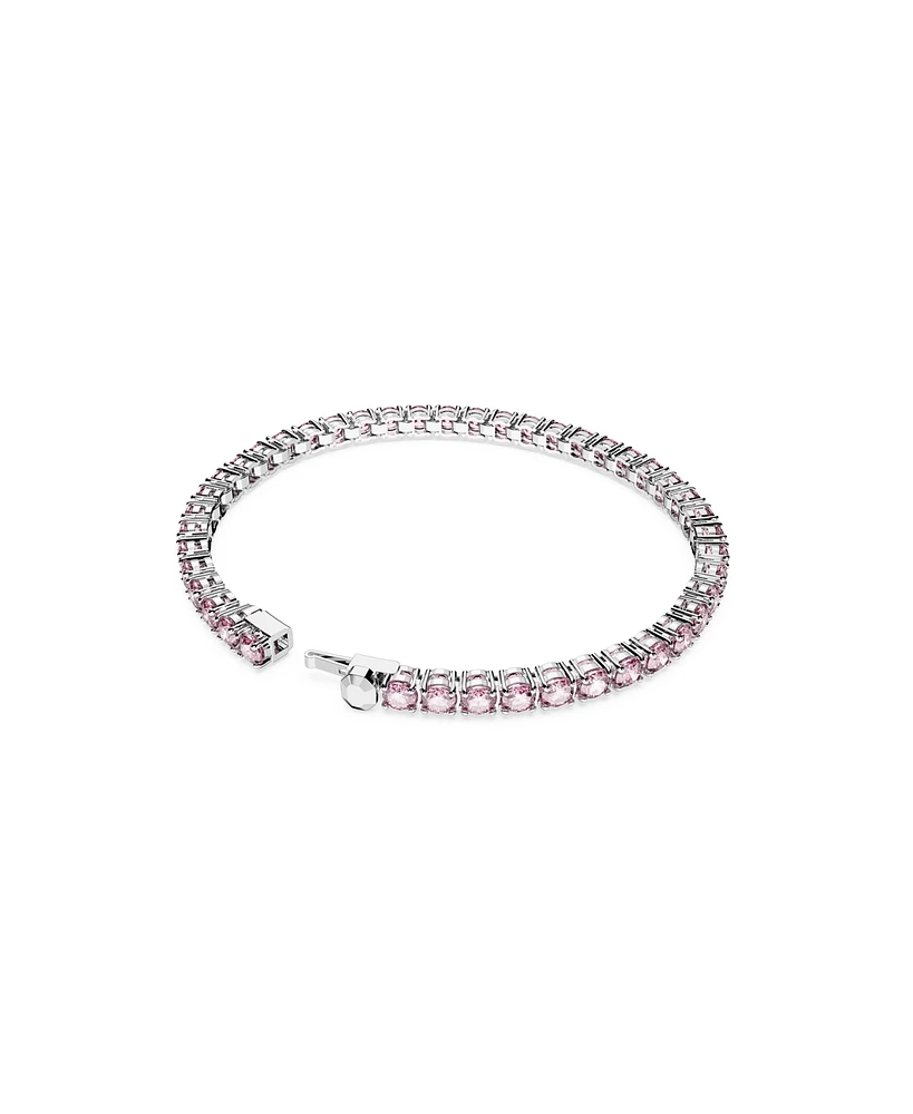 Swarovski Crystal Matrix Tennis Bracelet Round Cut Pink Rhodium Plated