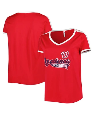 Women's Soft As A Grape Red Washington Nationals Plus Size V-Neck T-shirt