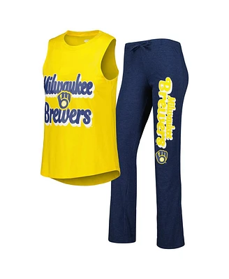 Women's Concepts Sport Navy, Gold Milwaukee Brewers Wordmark Meter Muscle Tank Top and Pants Sleep Set