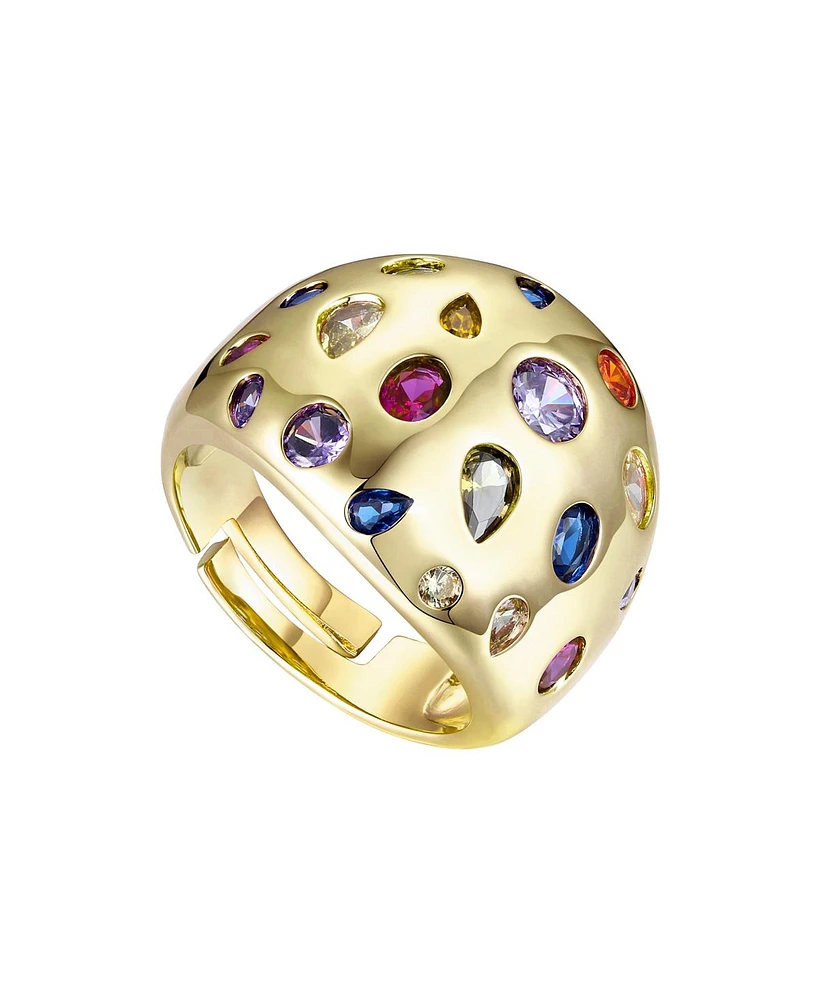 Ra 14k Gold Plated with Rainbow Cubic Zirconia Dome Ring