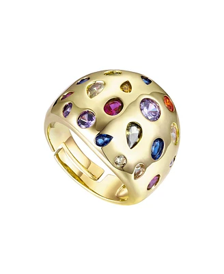 Ra 14k Gold Plated with Rainbow Cubic Zirconia Dome Ring