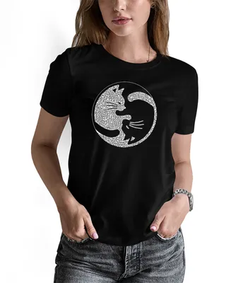 La Pop Art Women's Word Yin Yang Cat Short Sleeve T-shirt