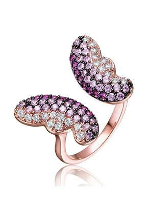 Ra 18K Rose Gold and Black Plated Multi Colored Cubic Zirconia butterfly Ring