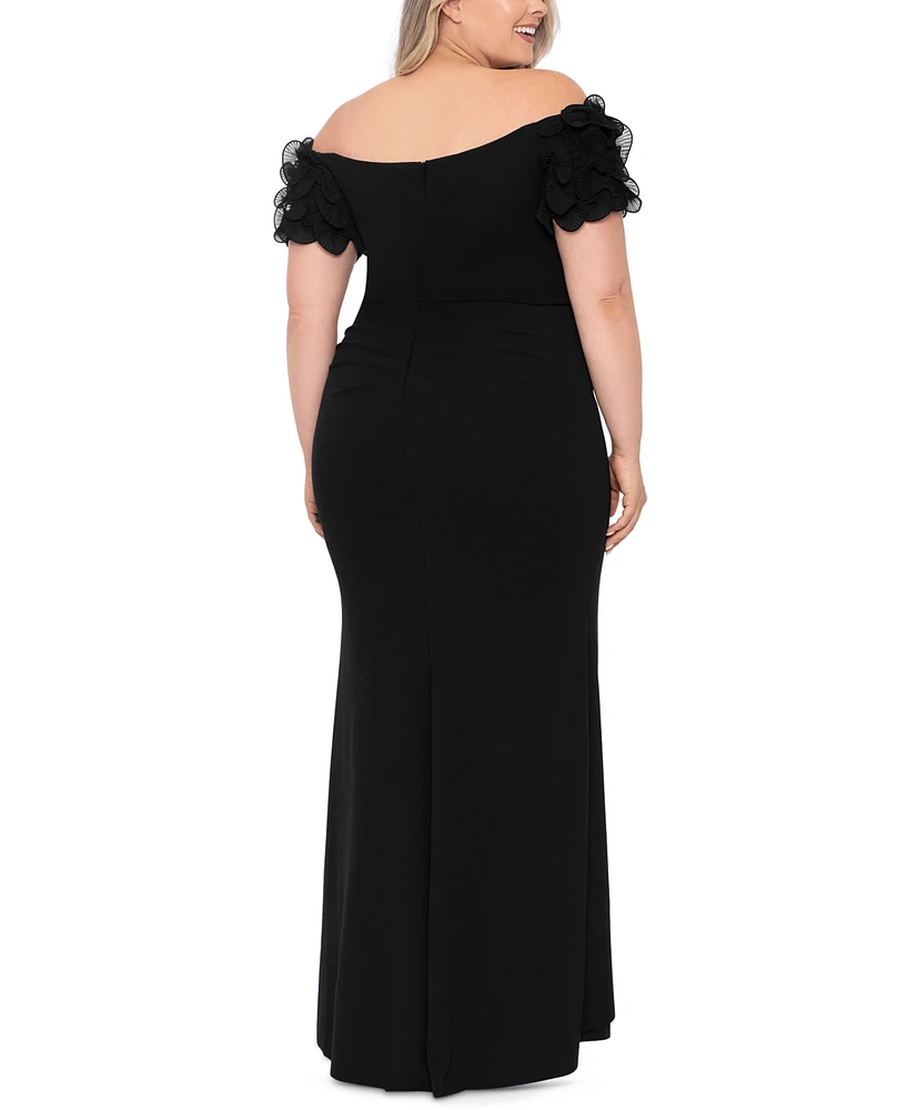 Xscape Plus Off-The-Shoulder Scuba-Crepe Gown