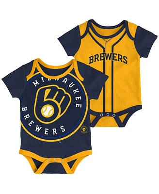 Infant Boys and Girls Navy, Gold Milwaukee Brewers Double 2-Pack Bodysuit Set