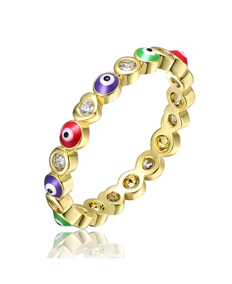 Ra Young Adults/Teens 14k Yellow Gold Plated with Cubic Zirconia Colorful Enamel Evil Heart Stacking Ring