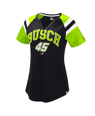 Women's Starter Black, Green Kurt Busch Game On Notch V-Neck T-shirt