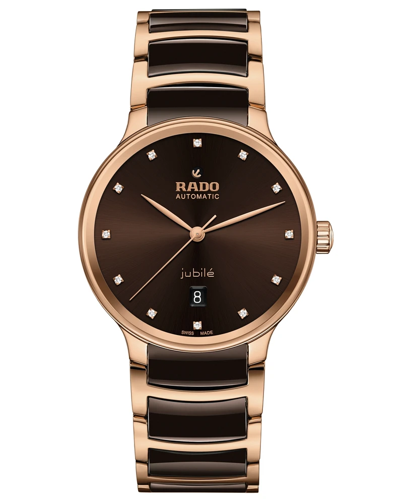 Rado Unisex Swiss Automatic Centrix Diamond (1/ ct. t.w.) Brown High-Tech Ceramic & Rose Gold Pvd Bracelet Watch 39mm