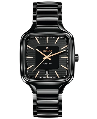 Rado Unisex Swiss Automatic True Square Black High-Tech Ceramic Bracelet Watch 38mm