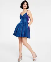 B Darlin Juniors' Glitter-Knit Skater Party Dress